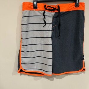 Oakley Men's Striped Orange and Gray Board Shorts